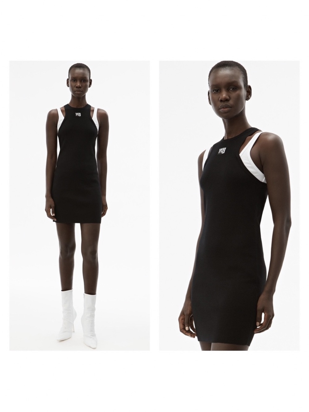 Alexander Wang Layered Jersey-paneled Ribbed-knit Mini Dress Black $375 M